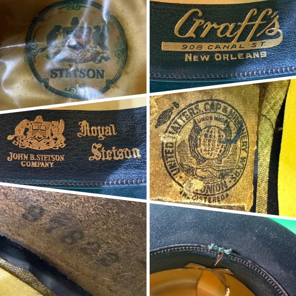 VTG Royal Stetson Black Fur Felt Fedora Hat USA Mens 7 5/8 USA Made New Orleans
